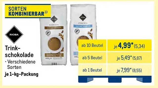 Rioba Trinkschokolade – Verschiedene Sorten, je 1-kg-Packung