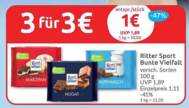 Ritter Sport Bunte Vielfalt – 3 für 3 €