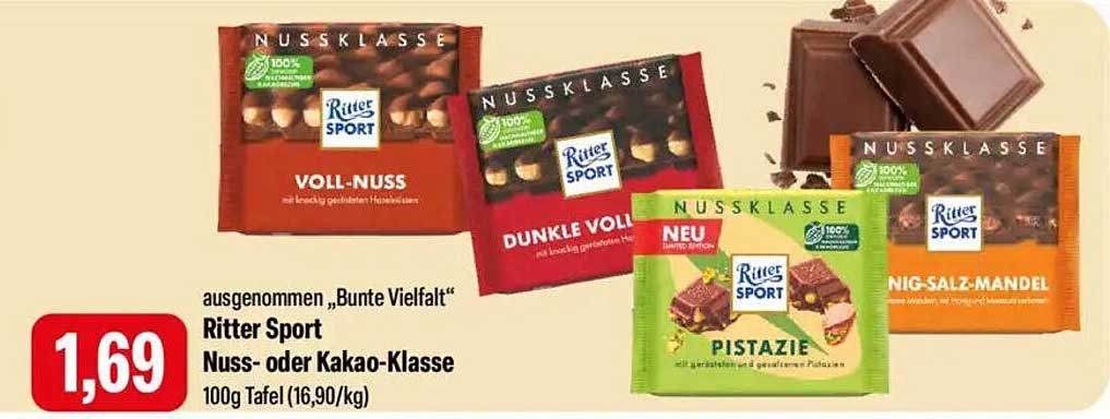 Ritter Sport Nuss- oder Kakao-Klasse 100g Tafel