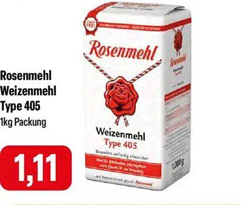 Rosenmehl Weizenmehl Type 405 1kg Packung