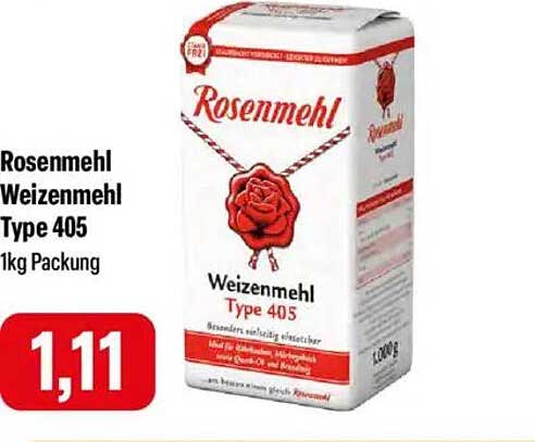 Rosenmehl Weizenmehl Type 405 1kg Packung