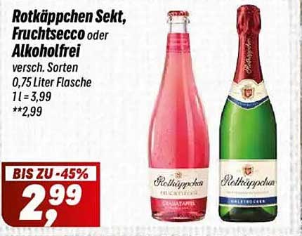Rotkäppchen Sekt, Fruchtsecco oder Alkoholfrei 0,75 Liter Flasche für 2,99 €