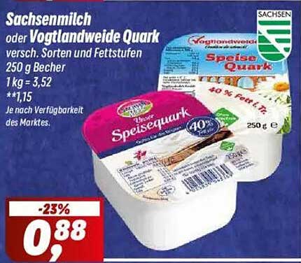 Sachsenmilch oder Vogtlandweide Quark 250 g Becher