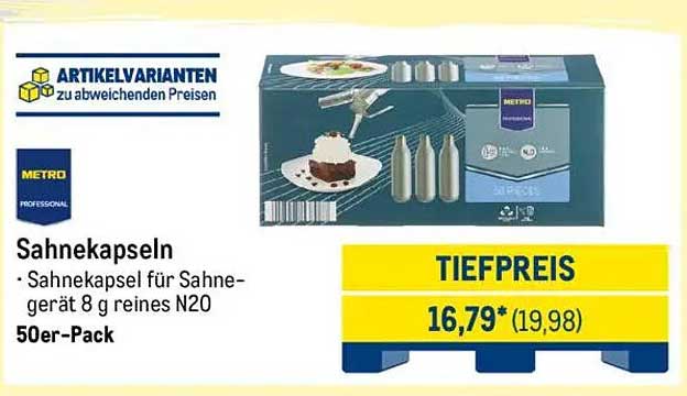 Sahnekapseln für Sahnegerät 8 g reines N2O - 50er-Pack