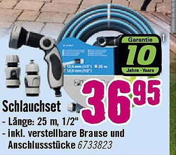 Schlauchset - Länge: 25 m, 1/2" - inkl. verstellbare Brause und Anschlussstücke