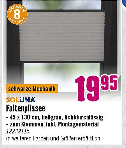 SOLUNA Faltenplissees - 45 x 130 cm, hellgrau, lichtdurchlässig