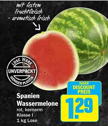 Spanien Wassermelone rot, kernarm Klasse I 1 kg Lose