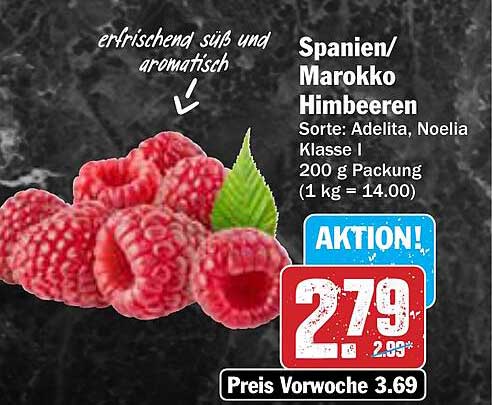 Spanien/Marokko Himbeeren Sorte: Adelita, Noelia Klasse I 200 g Packung