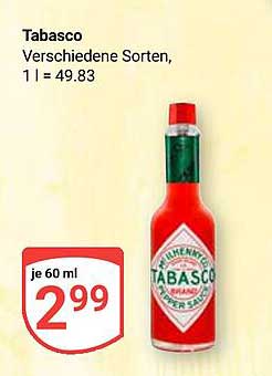 Tabasco verschiedene Sorten, 60 ml zum Angebotspreis