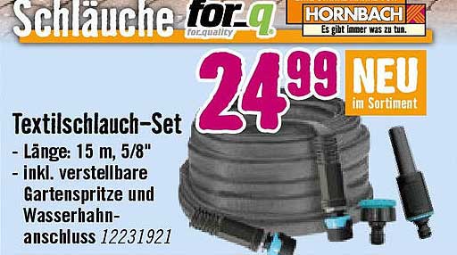 Textilschlauch-Set 15 m, 5/8" inkl. verstellbare Gartenspritze und Wasserhahn-Anschluss
