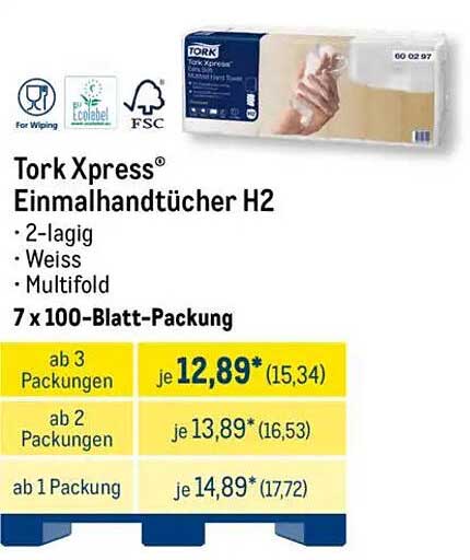 Tork Xpress® Einmalhandtücher H2 - 7 x 100-Blatt-Packung