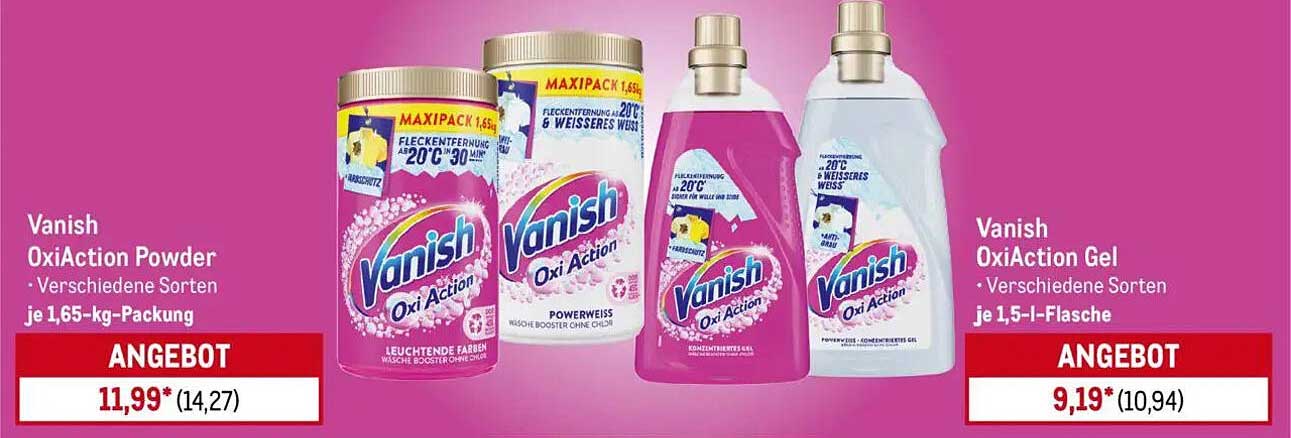 Vanish OxiAction Pulver und Gel – Unterschiedliche Sorten verfügbar