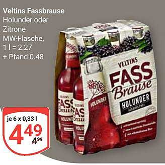 Veltins Fassbrause Holunder oder Zitrone, 6 x 0,33 l