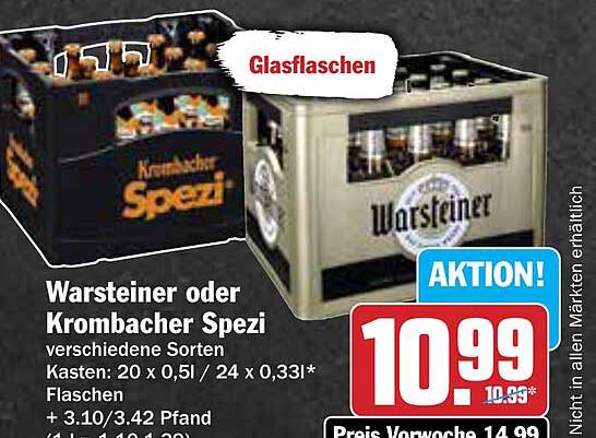 Warsteiner oder Krombacher Spezi – Kasten mit 20 x 0,5l oder 24 x 0,33l Flaschen