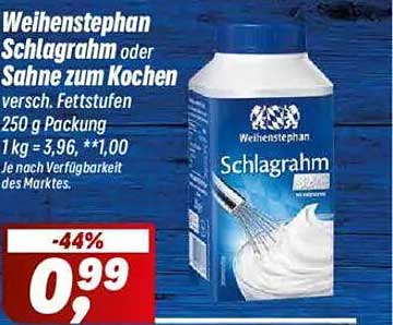 Weihenstephan Schlagrahm oder Sahne zum Kochen 250 g