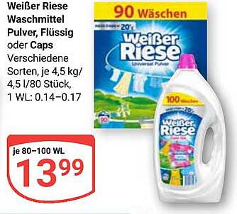 Weißer Riese Waschmittel Pulver, Flüssig oder Caps - 4,5 kg, 90 Wäschen