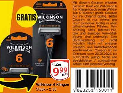 Wilkinson 6 Klingen im Angebot