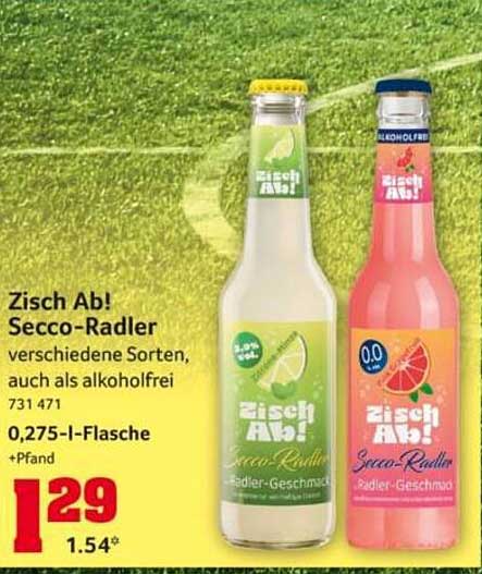 Zisch Ab! Secco-Radler verschiedene Sorten, auch als alkoholfrei 731 471 0,275-l-Flasche +Pfand