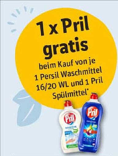 1 x Pril gratis beim Kauf von 1 Persil Waschmittel 16/20 WL und 1 Pril Spülmittel
