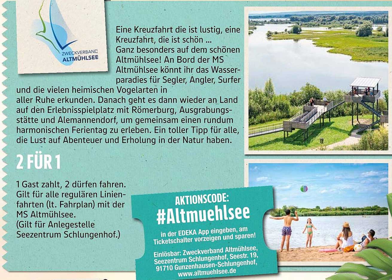 2 FÜR 1 - MS Altmühlsee Linienfahrten