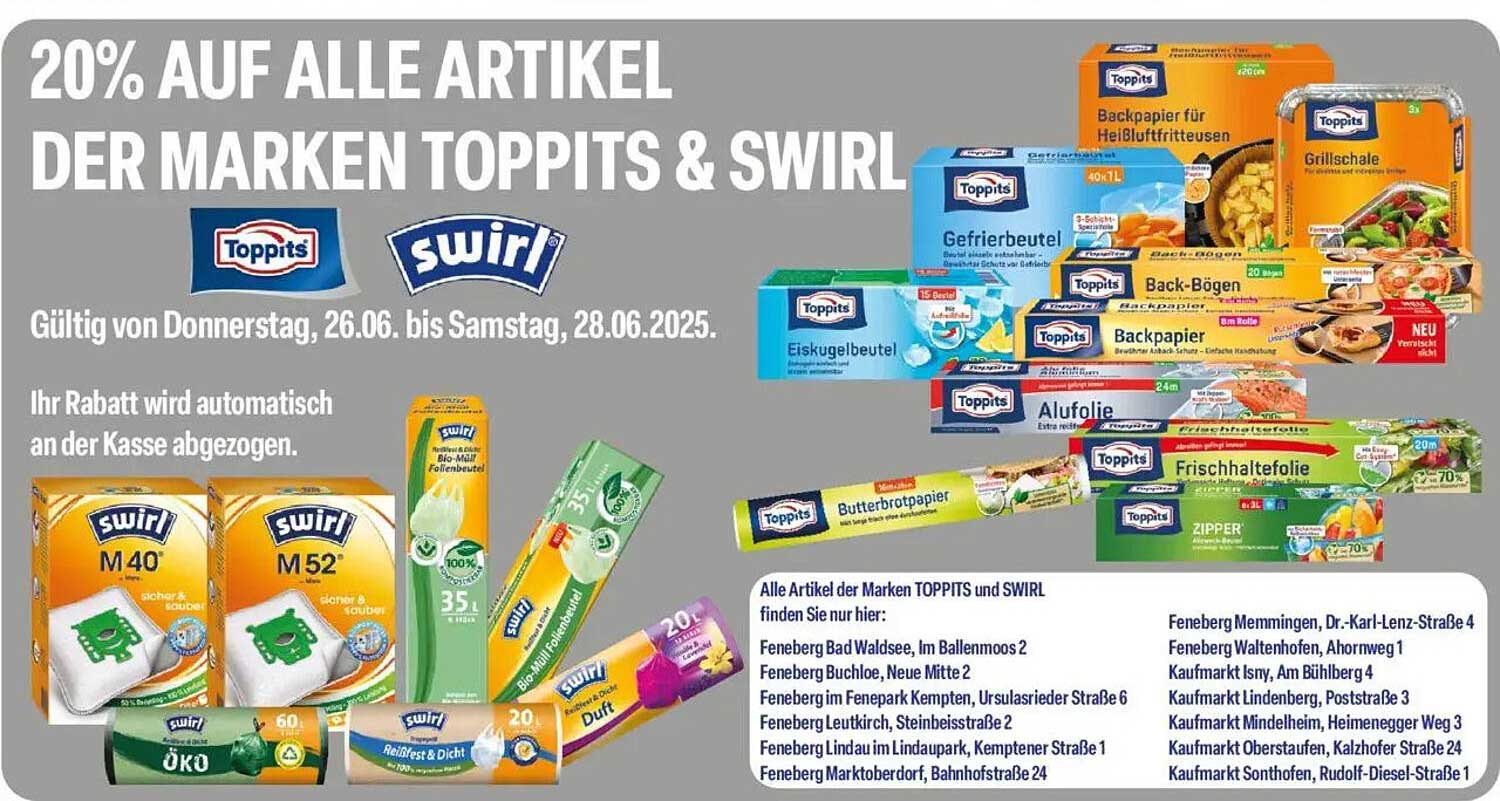 20% auf alle Artikel der Marken Toppits & Swirl