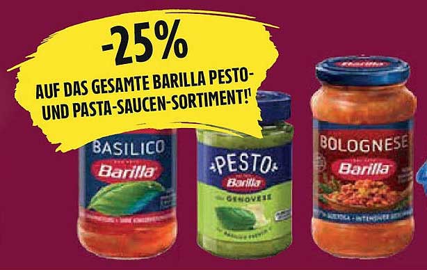 -25% AUF DAS GESAMTE BARILLA PESTO- UND PASTA-SAUCEN-SORTIMENT!