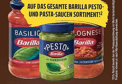 25 % Rabatt auf das gesamte Barilla Pesto- und Pasta-Saucen Sortiment
