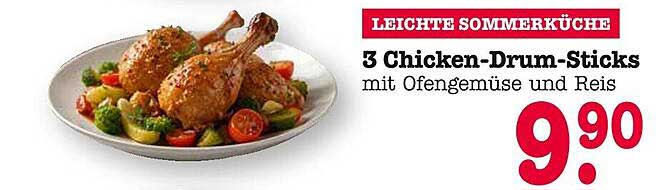3 Chicken-Drum-Sticks mit Ofengemüse und Reis