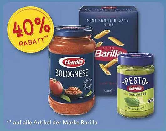 40% Rabatt auf alle Artikel der Marke Barilla