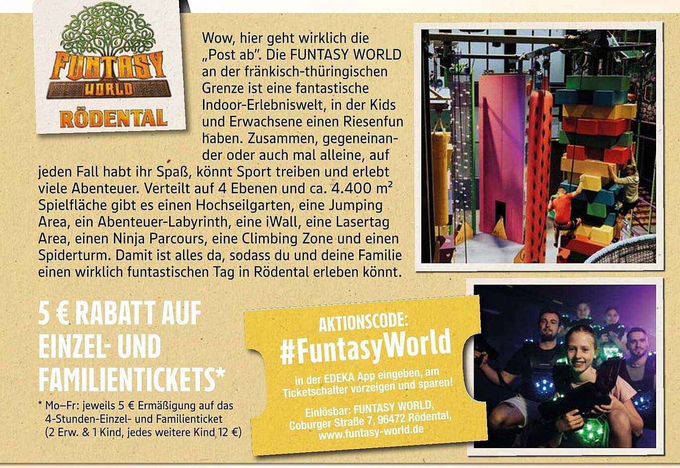 5 € Rabatt auf Einzel- und Familientickets in der FUNTASY WORLD Rödental