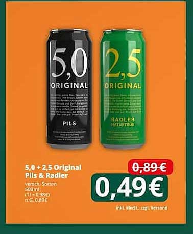 5,0 + 2,5 Original Pils & Radler - Verschiedene Sorten 500ml