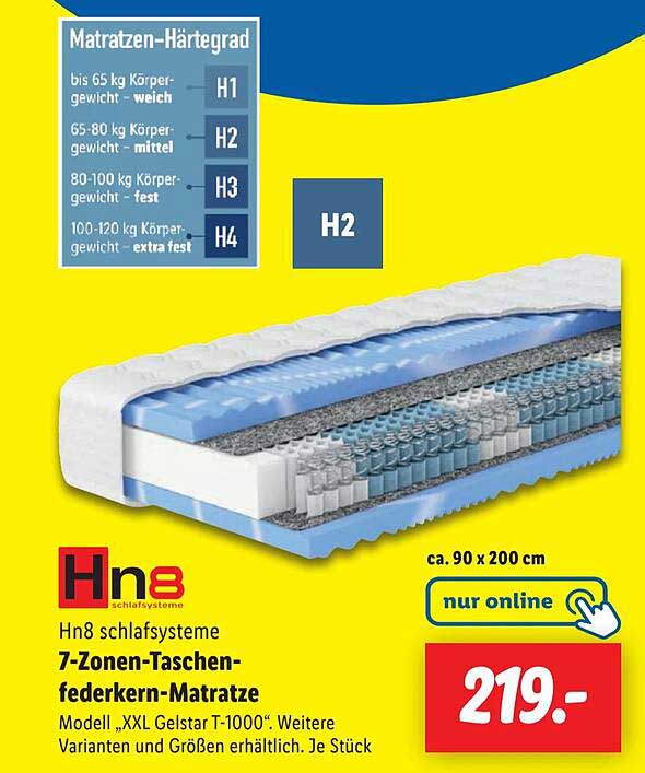 7-Zonen-Taschenfederkern-Matratze Modell „XXL Gelstar T-1000“