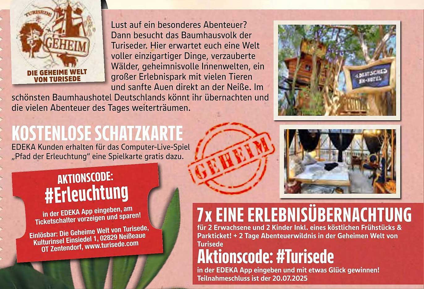 7x EINE ERLEBNISÜBERNACHTUNG für 2 Erwachsene und 2 Kinder inkl. eines köstlichen Frühstücks & Parkticket! + 2 Tage Abenteuerwildnis in der Geheimen Welt von Turisede