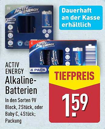 ACTIV ENERGY Alkaline-Batterien 9V Block oder Baby C