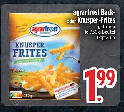 agrarfrost Back- oder Knusper-Frites gefroren je 750g Beutel