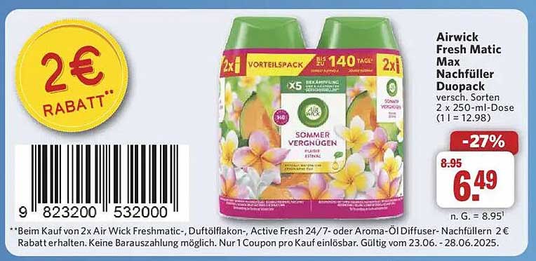 Airwick Fresh Matic Max Nachfüller Duopack 2x250ml