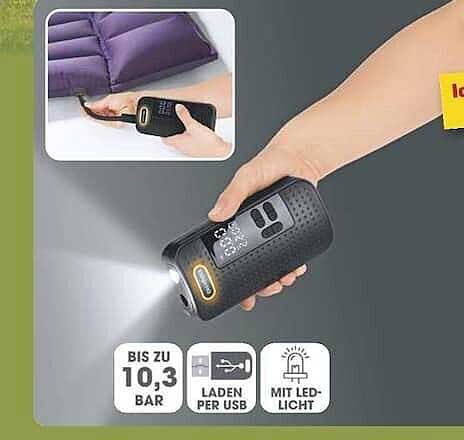 Akku-Standalone Luftpumpe mit LED-Licht und USB-Ladefunktion