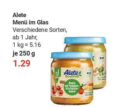 Alete Menü im Glas - verschiedene Sorten, ab 1 Jahr