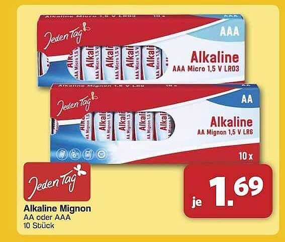 Alkaline Mignon AA oder AAA - 10 Stück für je 1,69 €