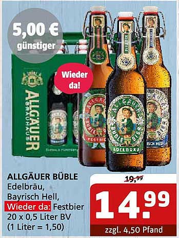 ALLGÄUER BÜBLE Edelbräu, Bayrisch Hell, Wieder da: Festbier 20 x 0,5 Liter BV