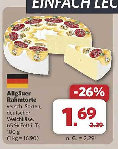 Allgäuer Rahmorte - 26% Preisnachlass!