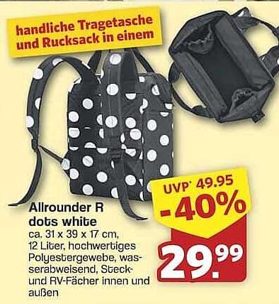 Allrounder R dots white - Tragetasche und Rucksack in einem