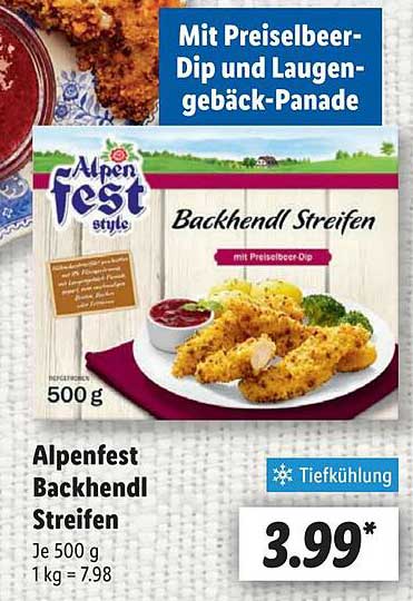 Alpenfest Backhendl Streifen mit Preiselbeer-Dip