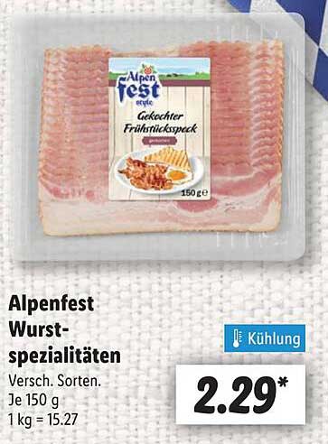 Alpenfest Wurst-spezialitäten - Gekochter Frühstücksspeck 150 g