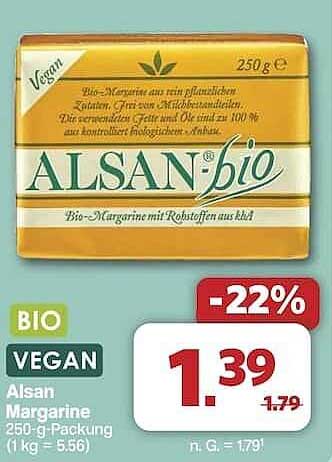 Alsan bio Margarine 250-g-Packung