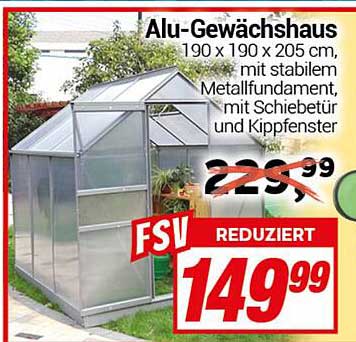 Alu-Gewächshaus 190 x 190 x 205 cm