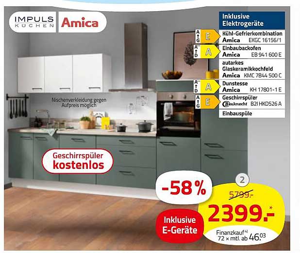 Amica Küchenzeile inklusive E-Geräte und Geschirrspüler