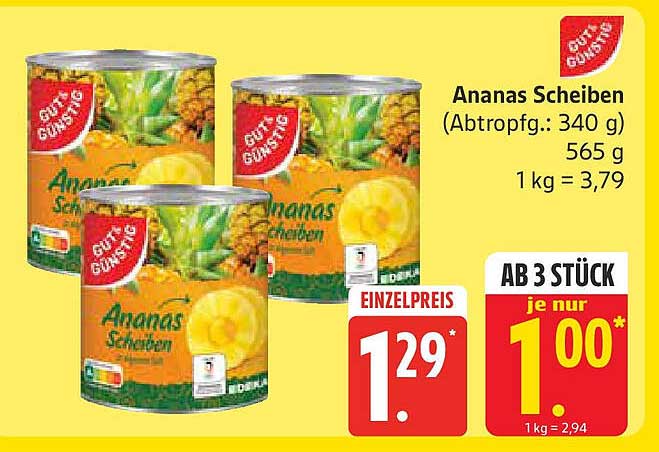 Ananas Scheiben (Abtropfgewicht: 340 g)