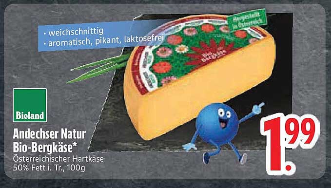 Andechser Natur Bio-Bergkäse* - Österreichischer Hartkäse 50% Fett i. Tr., 100g