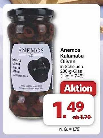 Anemos Kalamata Oliven in Scheiben 200-g-Glas